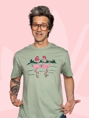 Mythical Flamingos Men's Sage Green Flamingo Graphic T-Shirt